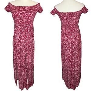 Amoli‎ Off the Shoulder Smocked Ditzy Floral Midi Dress with Slits